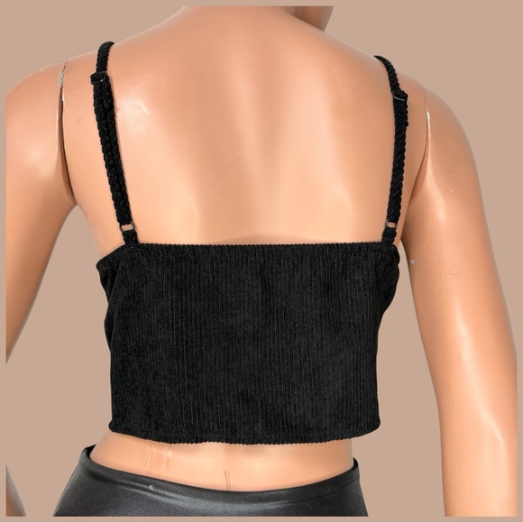 90s Black Corduroy Corset Top Hook Eye Closure Y2K Indie Sleaze Dark Coquette M - Picture 5 of 8